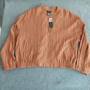 NWT Soho Apparel Rust Crinkle Textured Bomber Jacket - Large
